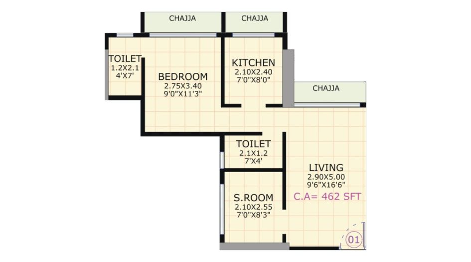 Gami-Jade-Floor-Plan-1.5-BHK-Unit-1-462-Sqft