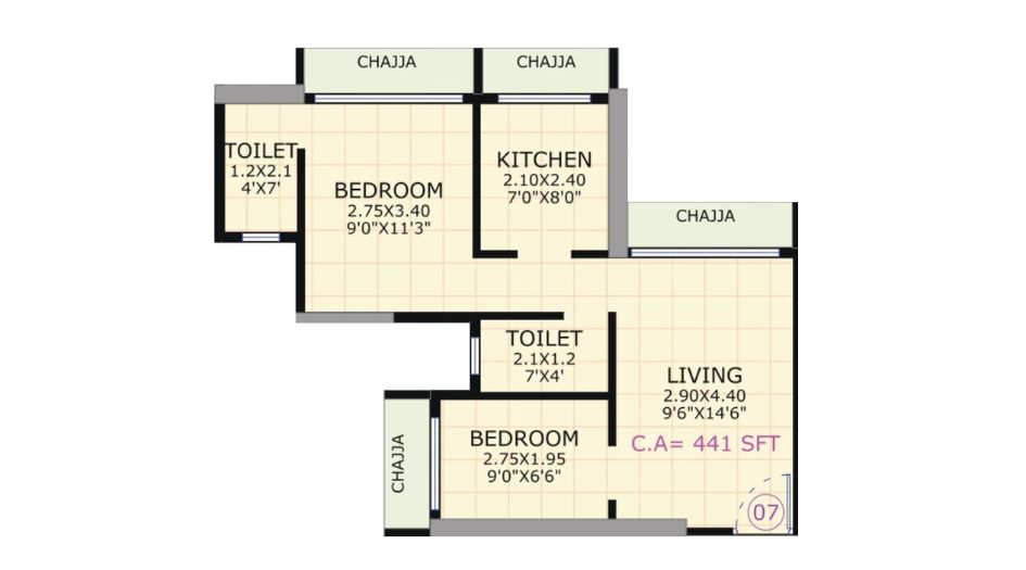 Gami-Jade-Floor-Plan-2-BHK-Unit-7-441-Sqft