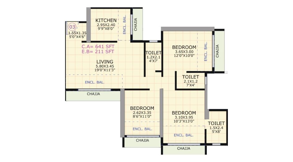 Gami-Jade-Floor-Plan-3-BHK-Unit-3-641-Sqft