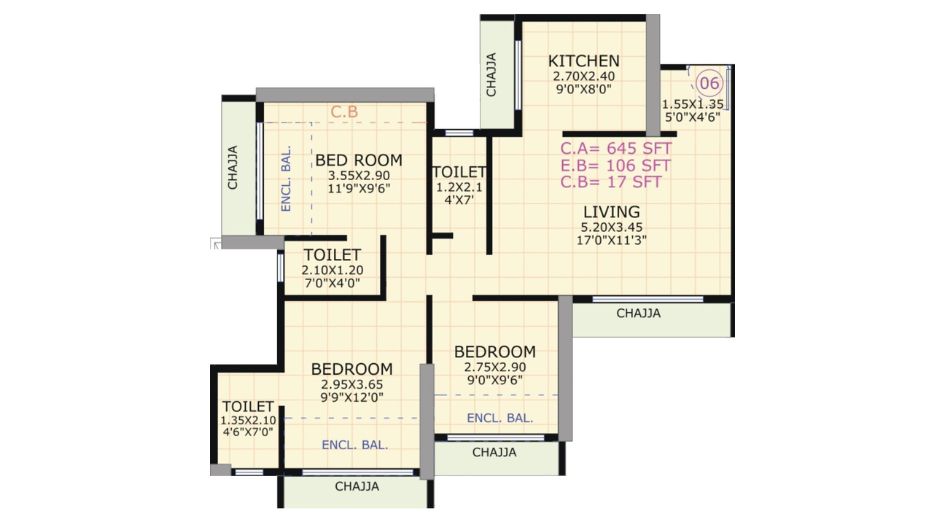 Gami-Jade-Floor-Plan-3-BHK-Unit-6-645-Sqft